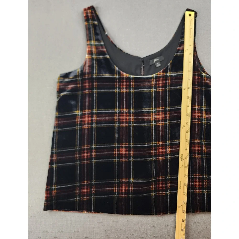 J Crew Holiday Velvet Tank Top Festive Plaid Luxery Black Red Green Womens 8